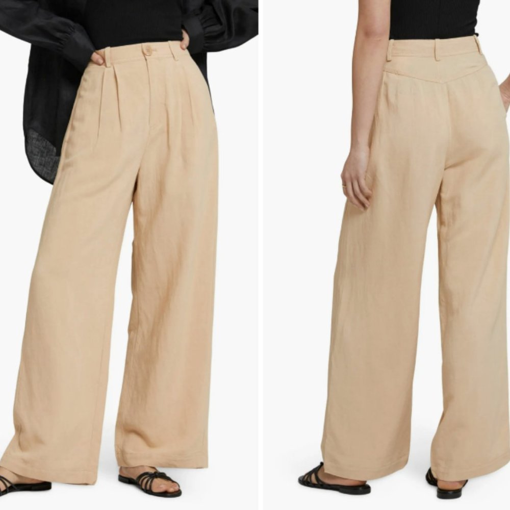 Paris Atelier & Other Stories Beige Tan High Waist Wide Linen Leg Pants